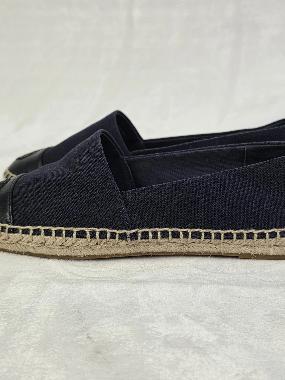 Tory Burch Espardrille Flats Womens 5 Navy Canvas Braided Jute Slip‎ On Casual